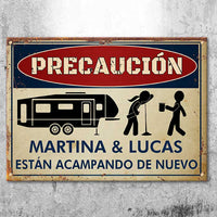 Thumbnail for Los Campistas Borrachos Vuelven A Acampar - Personalized Camping Metal Sign Spanish