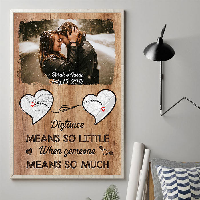 Distance Means So Little - Personalized Vertical Poster - Upload Image, Gift For Couples, Husband Wife