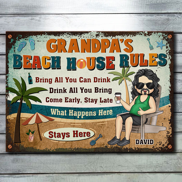 Grandpa’s Beach House Rules - Gift For Dad, Grandpa - Personalized Metal Sign