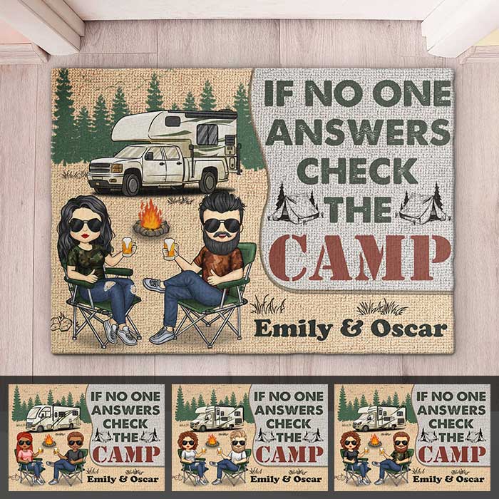 If No One Answers Check The Camp - Personalized Decorative Mat - Gift For Couple, Gift For Camping Lovers