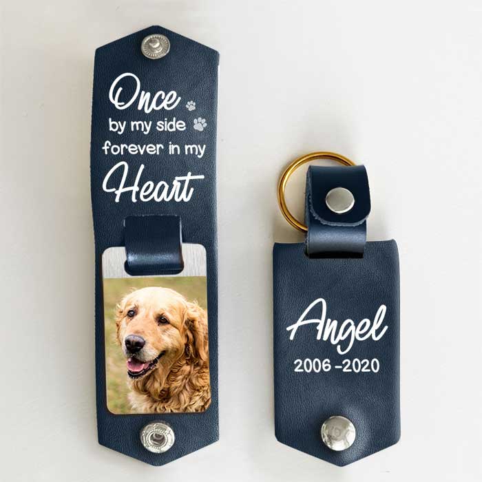 Once By My Side - Personalized PU Leather Keychain - Upload Image, Memorial Gift, Sympathy Gift