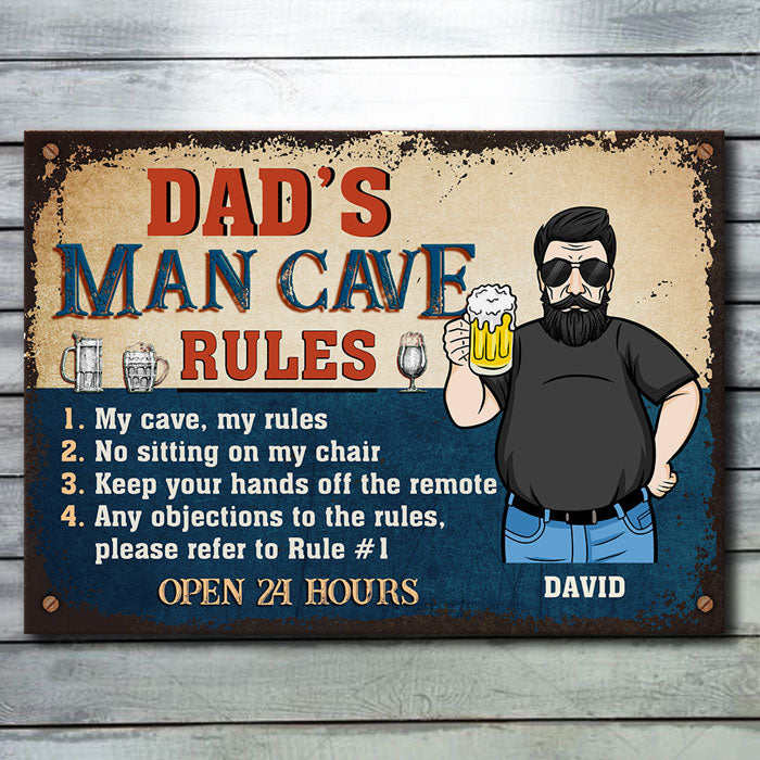 Dad’s Man Cave Rules - Gift For Dad, Grandpa - Personalized Metal Sign