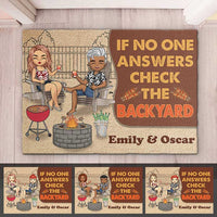 Thumbnail for If No One Answers Check The Backyard - Personalized Decorative Mat - Gift For Couples, Husband Wife