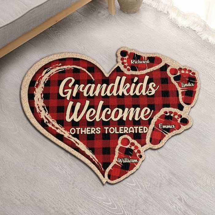 Grandkids Welcome Others Tolerated - Personalized Shaped Decorative Mat - Gift For Grandma