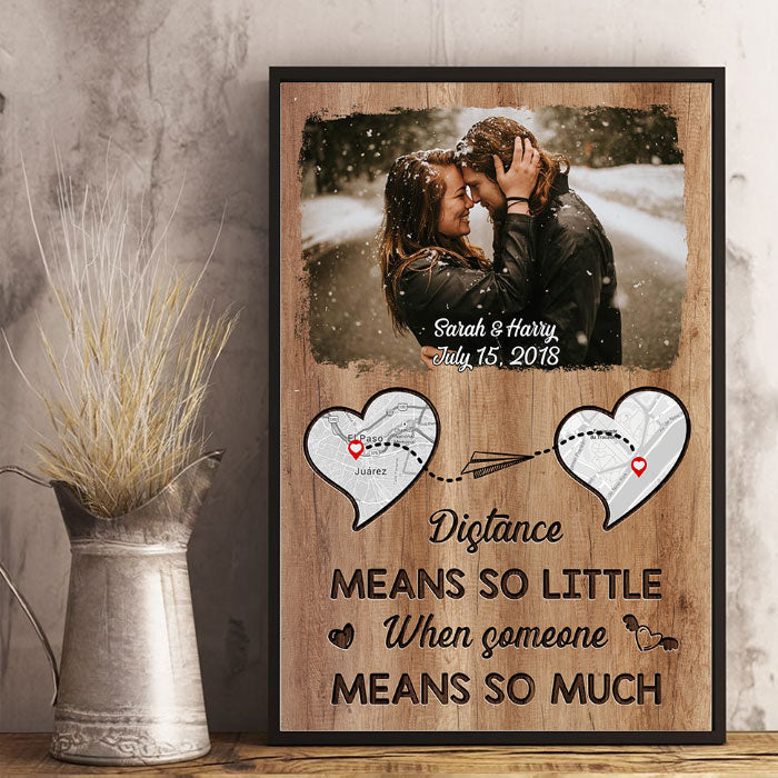 Distance Means So Little - Personalized Vertical Poster - Upload Image, Gift For Couples, Husband Wife