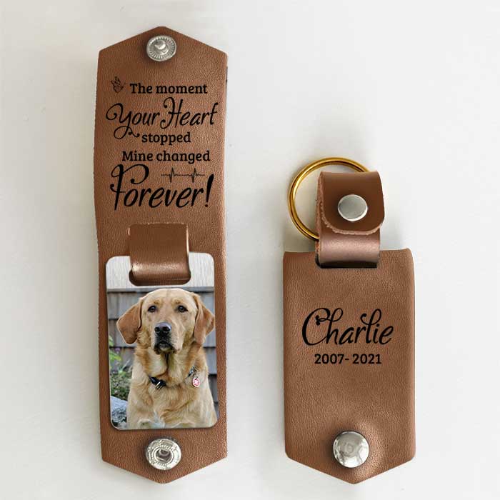 The Moment Your Heart Stopped - Personalized PU Leather Keychain - Upload Image, Memorial Gift, Sympathy Gift