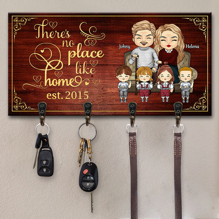 There Is No Place Like Home - Personalized Key Hanger, Key Holder - Gift For Couples, Husband Wife