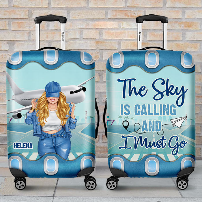 The Sky Is Calling & I Must Go - Personalized Luggage Cover