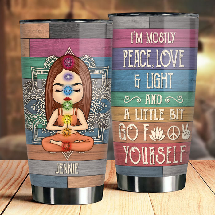 Peace Love & Light - Personalized Tumbler - Gift For Yoga Lovers