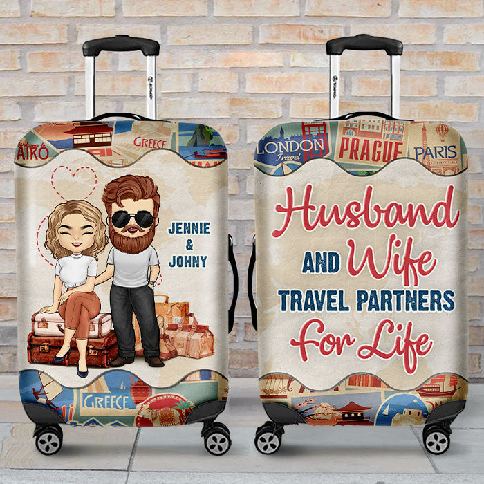 Travel Partners For Life - Gift For Couples, Husband Wife - Personalized Luggage Cover