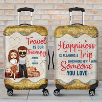 Thumbnail for Travel Is Our Therapy - Personalized Luggage Cover - Gift For Couples, Husband Wife