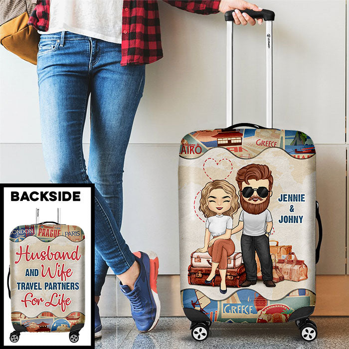 Travel Partners For Life - Gift For Couples, Husband Wife - Personalized Luggage Cover