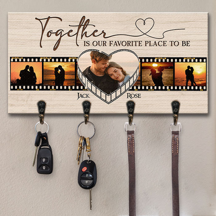 Together Is Our Favorite Place To Be - Personalized Key Hanger, Key Holder - Upload Image, Gift For Couples, Husband Wife