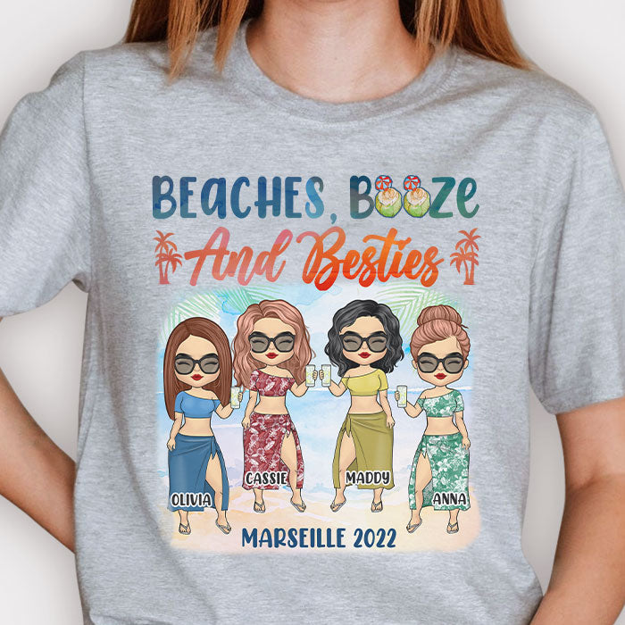 Beaches, Booze & Bestie - Gift For Bestie, Personalized Unisex T-shirt