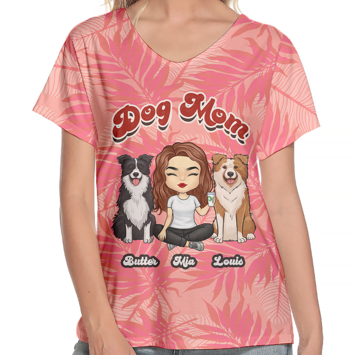 Best Dog Mom Ever - Personalized V-Neck T-Shirt - Gift For Pet Lovers