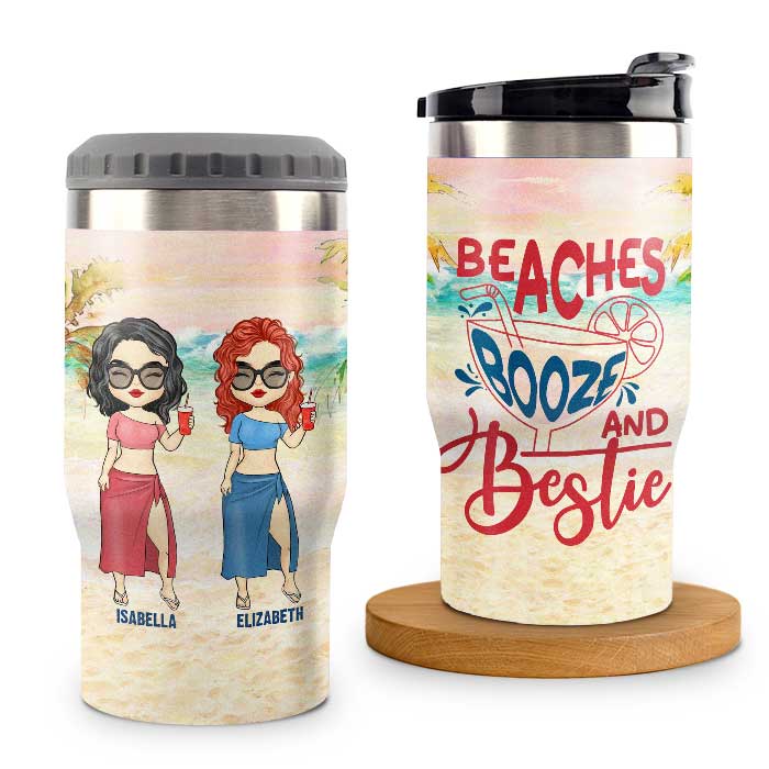 Enjoying A Beach Day Together - Personalized Can Cooler - Gift For Bestie