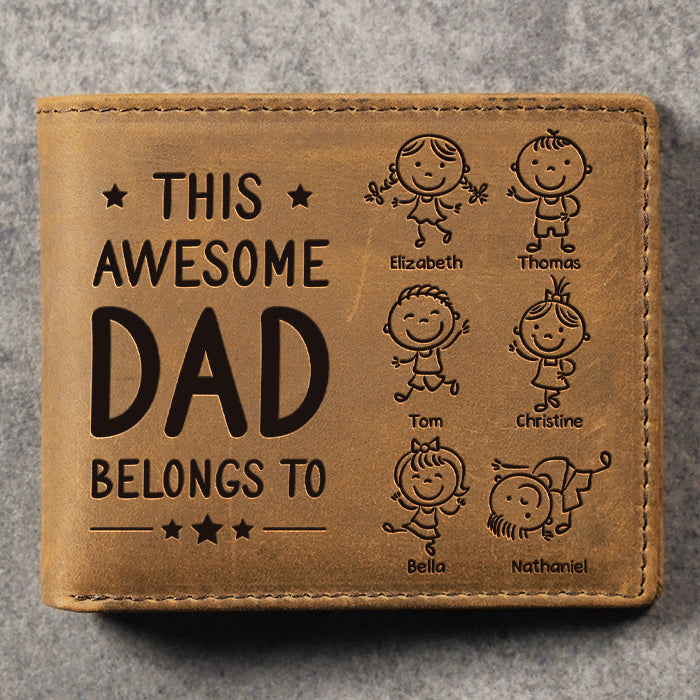 This Awesome Dad Belongs To - Personalized Bifold Wallet - Gift For Dad