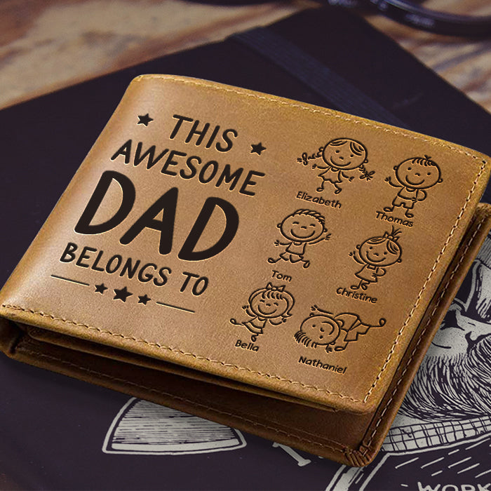 This Awesome Dad Belongs To - Personalized Bifold Wallet - Gift For Dad