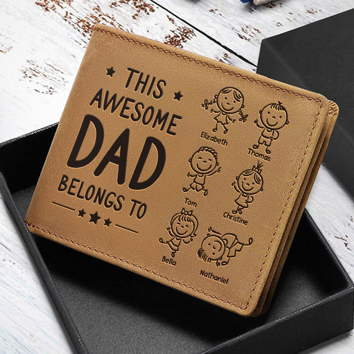 This Awesome Dad Belongs To - Personalized Bifold Wallet - Gift For Dad