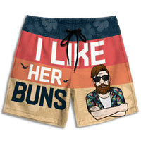 Thumbnail for I Like Her Buns - Personalized Couple Beach Shorts - Gift For Couples, Husband Wife