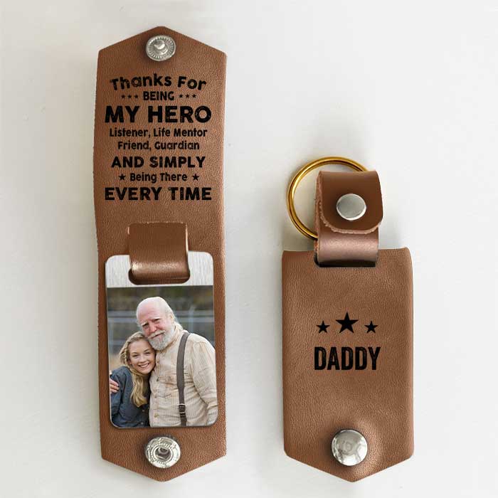 Thanks For Being There Every Time - Personalized PU Leather Keychain - Upload Image, Gift For Dad