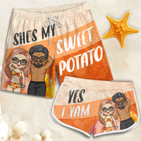 Thumbnail for She's My Sweet Potato - Personalized Couple Beach Shorts - Gift For Couples, Husband Wife