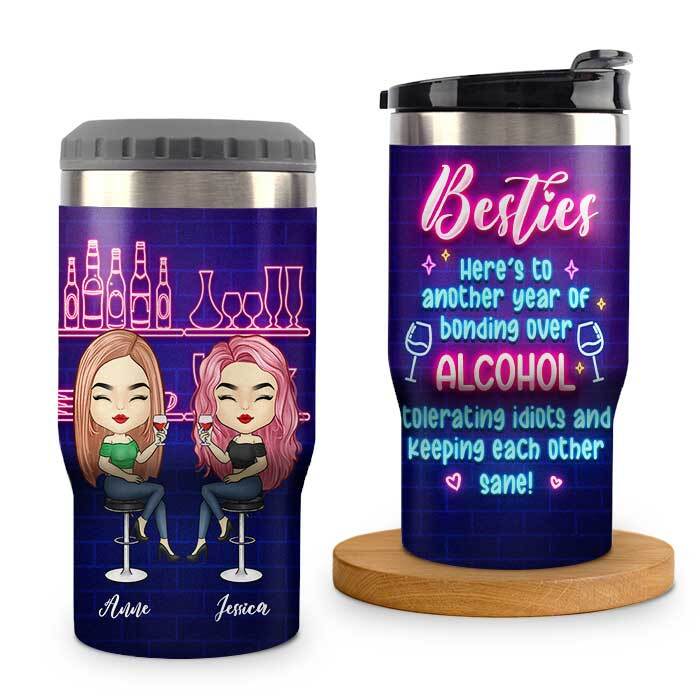 Another Year Of Bonding Over Alcohol - Personalized Can Cooler - Gift For Bestie