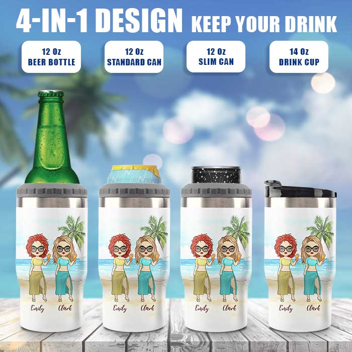 Chillin' At The Beach With My Bestie - Personalized Can Cooler - Gift For Bestie