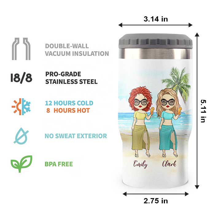 Chillin' At The Beach With My Bestie - Personalized Can Cooler - Gift For Bestie