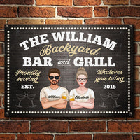 Thumbnail for Backyard Bar & Grill - Proudly Serving Whatever You Bring - Gift For Couples, Husband Wife, Personalized Metal Sign