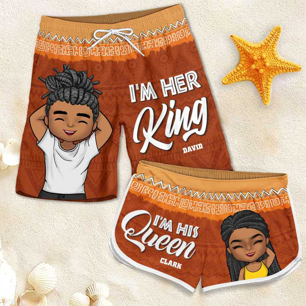 I'm Her King - Personalized Couple Beach Shorts - Gift For Couples, Husband Wife