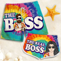 Thumbnail for The Boss The Real Boss - Personalized Couple Beach Shorts - Gift For Couples, Husband Wife