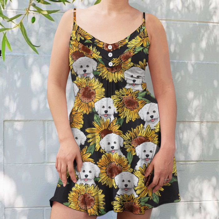 Sunflower And Your Fur Baby - Personalized Summer Dress - Gift For Pet Lovers