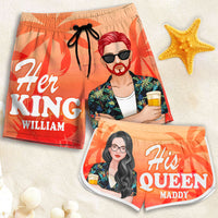 Thumbnail for Her King His Queen - Personalized Couple Beach Shorts - Gift For Couples, Husband Wife