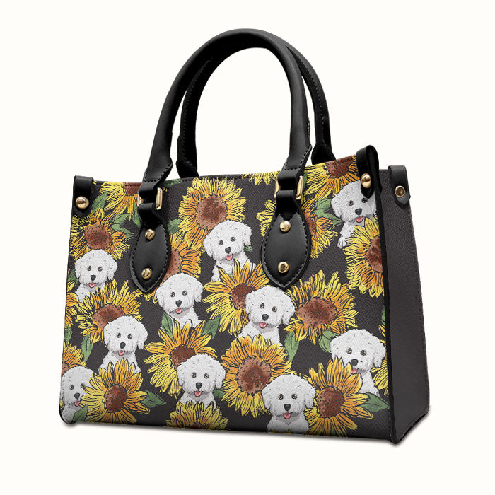 Sunflower Lovely Fur Baby - Personalized Leather Handbag - Gift For Pet Lovers