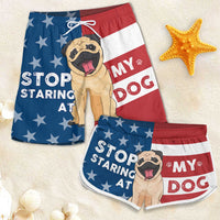 Thumbnail for Stop Staring At My Dog - Personalized Couple Beach Shorts - Gift For Pet Lovers