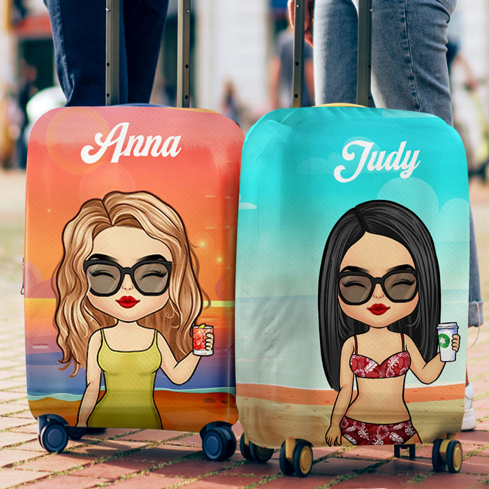 Chibi Summer Beach Sunset - Personalized Luggage Cover - Gift For Bestie