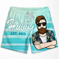 Thumbnail for Hubby And Wifey - Personalized Couple Beach Shorts - Gift For Couples, Husband Wife