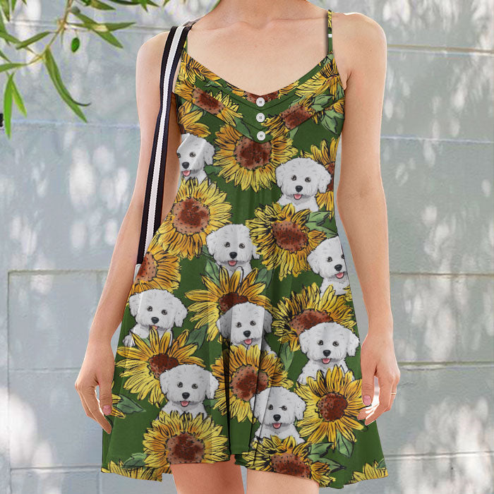 Sunflower And Your Fur Baby - Personalized Summer Dress - Gift For Pet Lovers