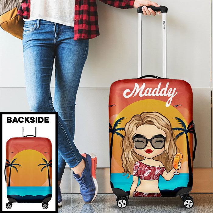 Chibi Tropical Summer Sunset - Personalized Luggage Cover - Gift For Bestie