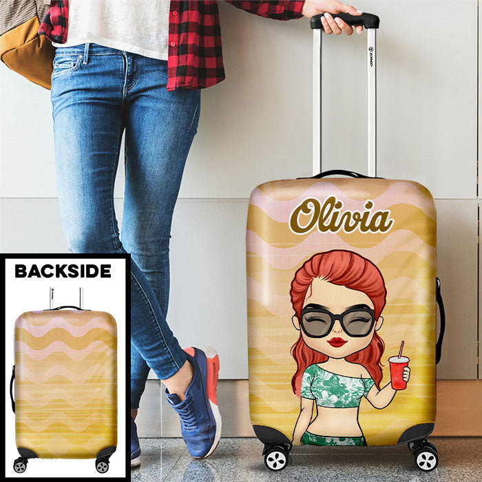 Chibi Summer Vacation - Personalized Luggage Cover - Gift For Bestie