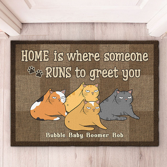 Where Someone Runs To Greet You - Personalized Decorative Mat - Gift For Pet Lovers