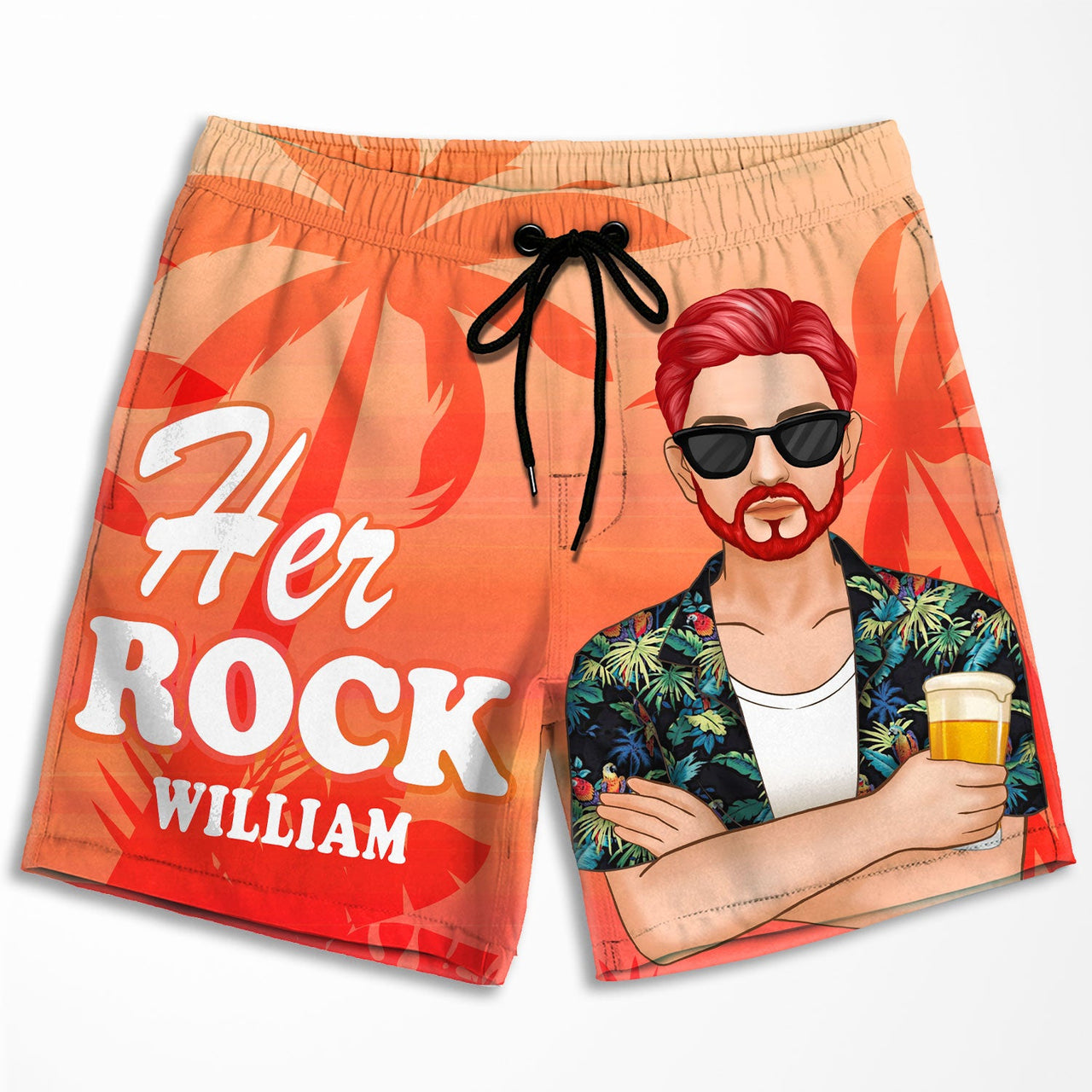 Her Rock His Peace - Personalized Couple Beach Shorts - Gift For Couples, Husband Wife