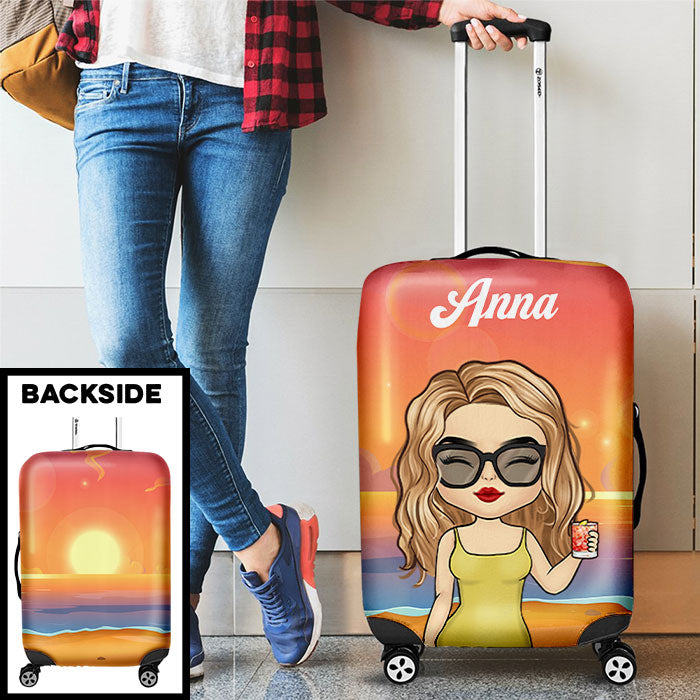 Chibi Summer Beach Sunset - Personalized Luggage Cover - Gift For Bestie