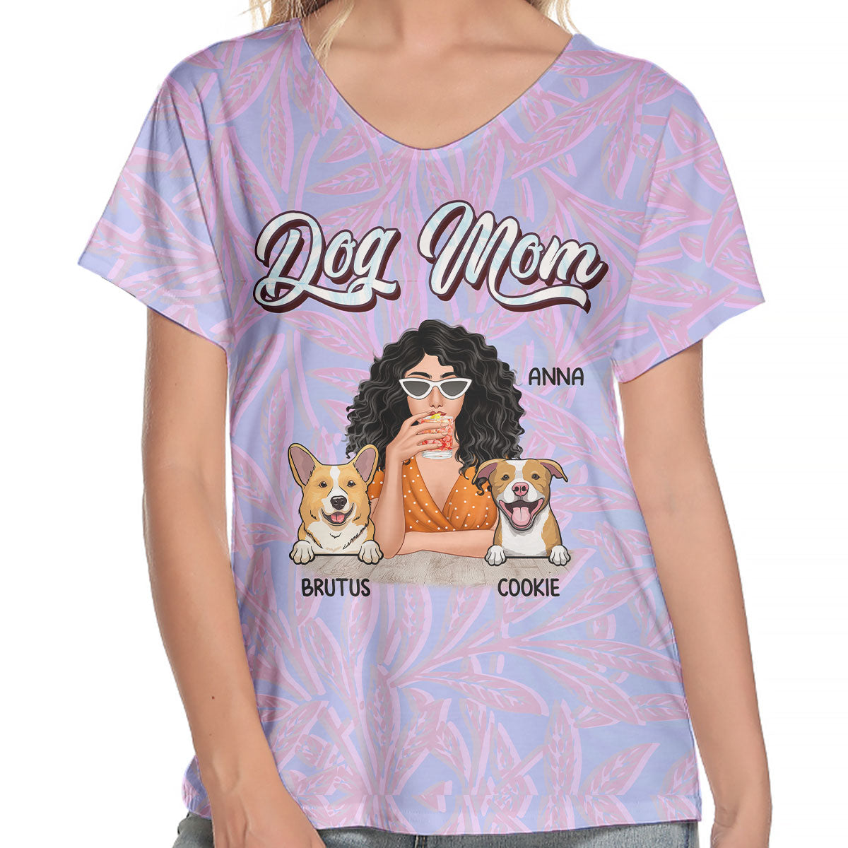 Livin' That Dog Mom Life - Personalized V-Neck T-Shirt - Gift For Pet Lovers