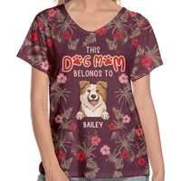 Thumbnail for This Dog Mom Belongs To - Personalized V-Neck T-Shirt - Gift For Pet Lovers