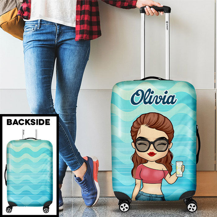 Chibi Summer Vacation - Personalized Luggage Cover - Gift For Bestie