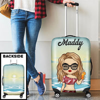 Thumbnail for Chibi Tropical Summer Sunset - Personalized Luggage Cover - Gift For Bestie