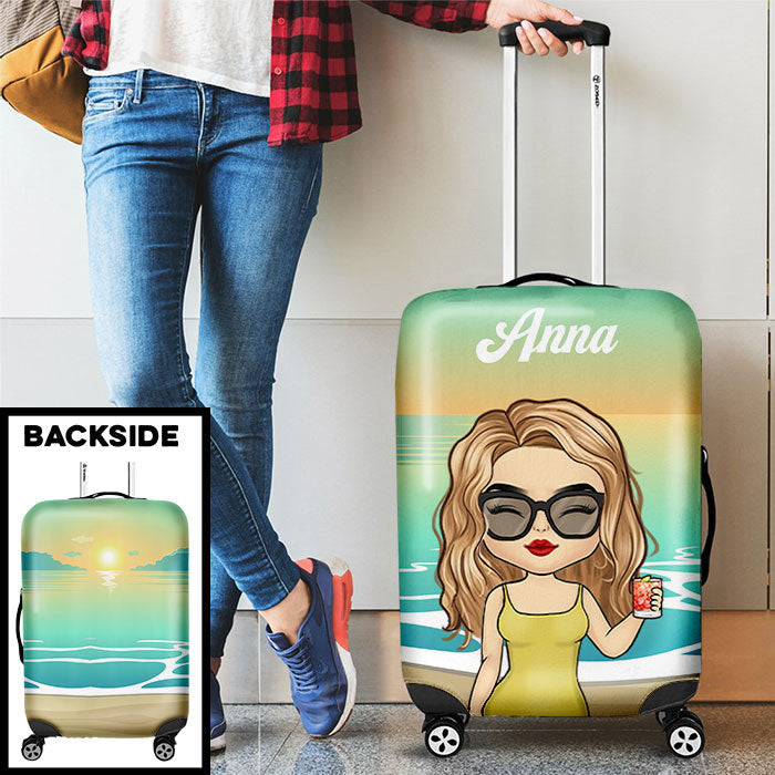 Chibi Summer Beach Sunset - Personalized Luggage Cover - Gift For Bestie