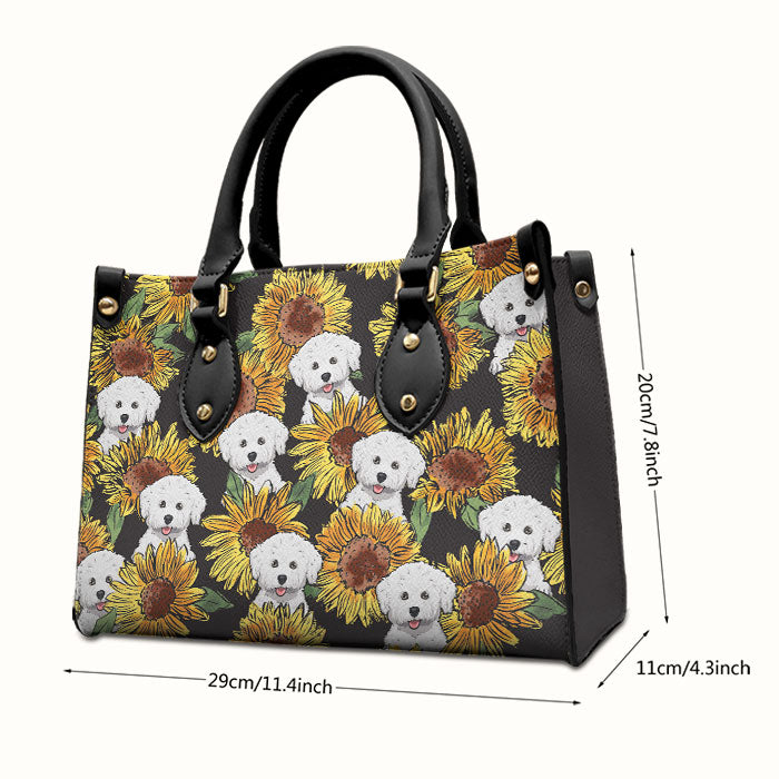 Sunflower Lovely Fur Baby - Personalized Leather Handbag - Gift For Pet Lovers